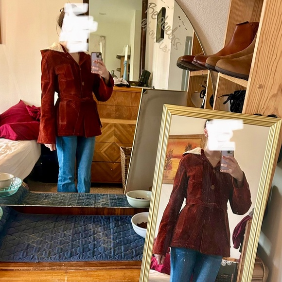 Vintage 70’s Women’s Genuine Suede & Wool Jacket Coat Red Rust Burgundy - Picture 12 of 14